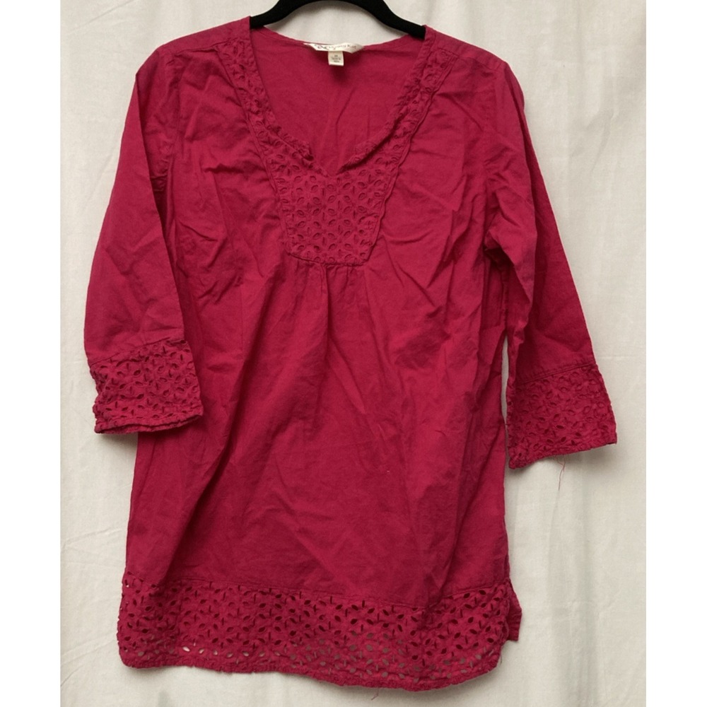 Krazy Kat Women's Dark Pink 3/4 Sleeve Top with Floral Cutouts - Size M